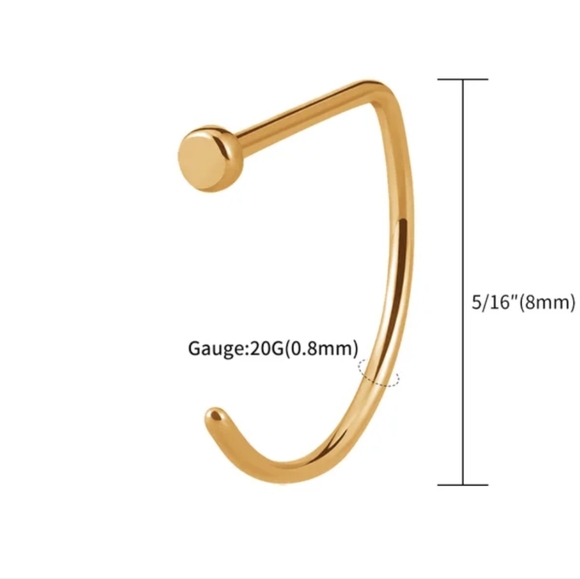 F136 Titanium Open D Shape Nose Ring Hoop in gold - Picture 4 of 4